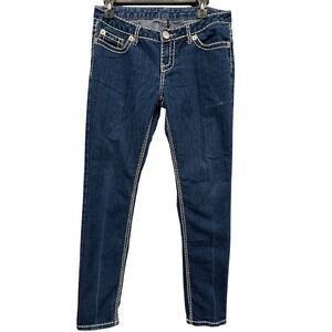 Seven7 Women Low Rise Skinny Jeans Dark Wash White Contrast Thick Stitch Size 28